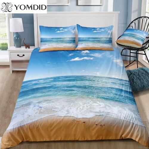 3D Reactive Printing Bedding Set Beach Wave Scenery Print Duvet Cover Set Bedclothes With Pillowcase Hotel Bedroom Decoration