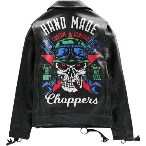 Spring and Autumn New Classic Brand PU Leather Jackets Men skull print Motorcycle Clothing Loose hip hop Casual Coats