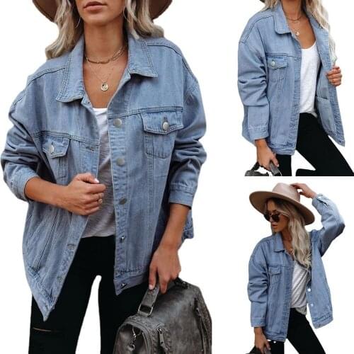 Women Spring Autumn Denim Jeans Jackets Coats Ladies Casual Long Sleeve Single Breasted Outwear Tops Coat