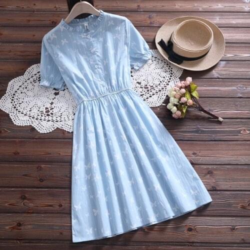 Mori girl cute kawaii floral print dress new summer fashion short sleeve casual sweet dress
