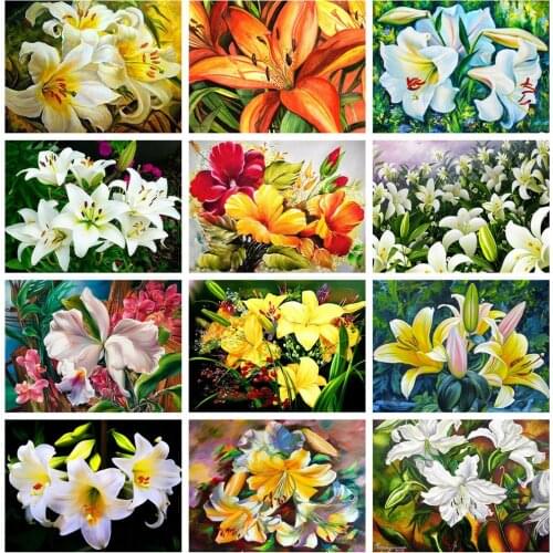 Huacan 5D Diamond Painting Kits Full Drill Lily Diamond Embroidery Sale Flower Mosaic Handicraft