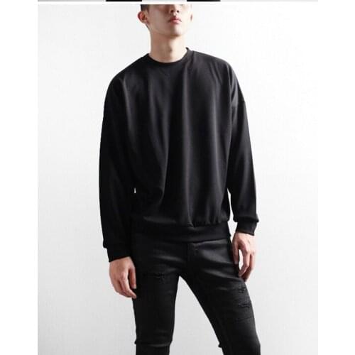 New simple mens basic loose round neck long sleeve T-shirt