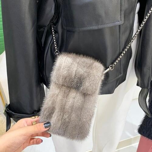 2021 Fashion New Mini Mink Hair Coin Purse Crossbody Small Bag Mobile Phone Bag All-Matching Womens Shoulder Mobile Phone Bag
