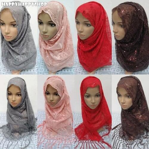 New Sequins Long Scarf Womens Islamic Muslim HIjab Head Cover Wrap Scarves Shawls Arab Shayla India Turban Ladies Headwear