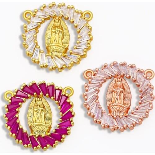 OCESRIO DIY Rainbow Small Round Virgin Maria Pendant For Women Jewelry CZ For Jewelry Components Necklace Pendant pdta060