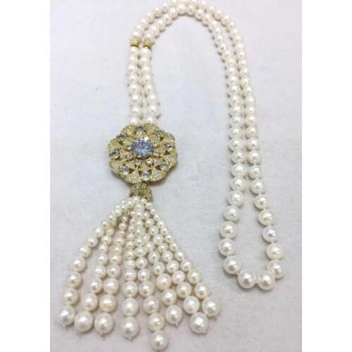 Noble jewelr 4-5mm 8-9mm 9-10mm natural white pearl necklace pendant