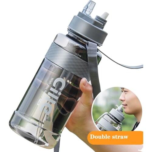 Double straw Plastic Water Bottles Portable Outdoor Sports Camping Picnic Bicycle Cycling Climbing Drinking Travel Bottle 2021