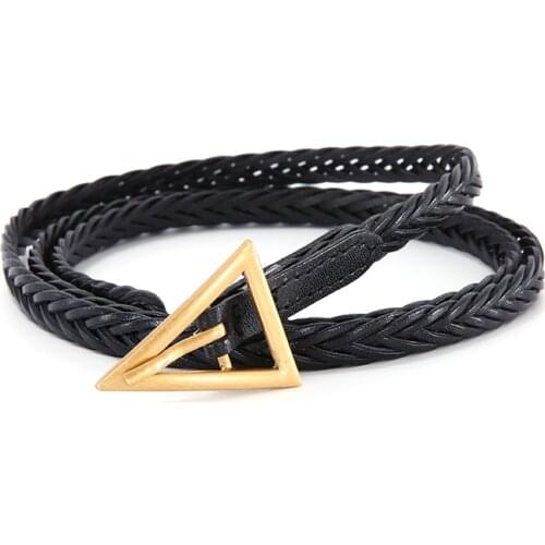 Genuine Leather Belts For Jeans Thin Handmade Braid Cowhide Belt Coat Punk No Hole Gold Pin Buckle Cowskin Waistbands Woman Girl