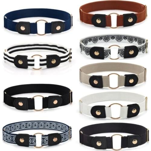 1PC Elastic Men Women Belt for Jeans,Buckle-free,without Buckle,Comfortable Invisible Belt No Bulge No Hassle,with gold circle