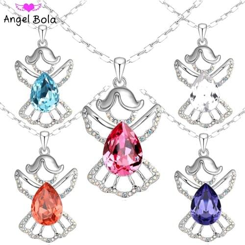 Luxury 925 silver Austrian Crystal Angel Wings pendant necklace for women Jewelry Wholesale