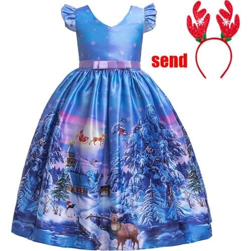 Christmas Dress Kids Santa Clus Pattern Cosplay Costume Children New Year Evening Party Ball Gown Red Clothing Vestidos