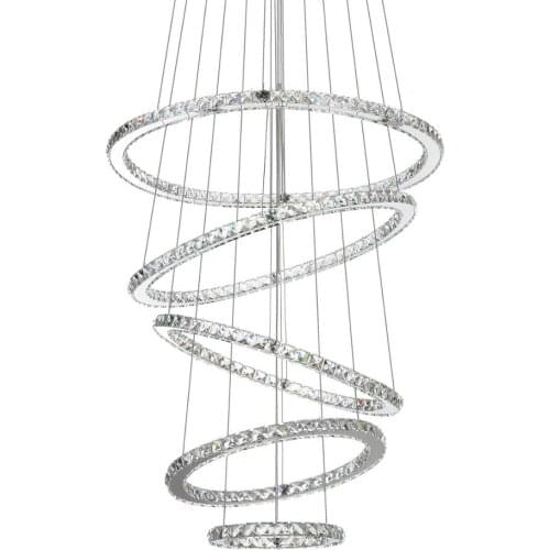 MEEROSEE LED Crystal Chandelier Light Modern Ceiling Lamp Fixture Hanging Lustres 5 Rings Lighting Home Decoration