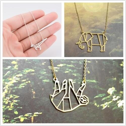 Yiustar Origami Dinosaur /Elephant Geometric Necklace for women Origami Sloth Necklace Animal Men Necklace indian jewelry