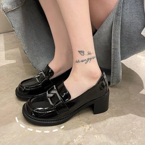 2021 Sweet Lovely Gothic Style Lolita Cosplay Black Brown Comfy Walking Shoes Women Loafers Footwear Chunky Heels