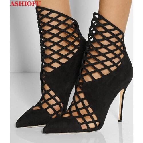 ASHIOFU New Hot Sale Handmade Womens High Heel Pumps Cross-strap Faux-suede Party Dress Shoes Evening Club Fashion Court Shoes
