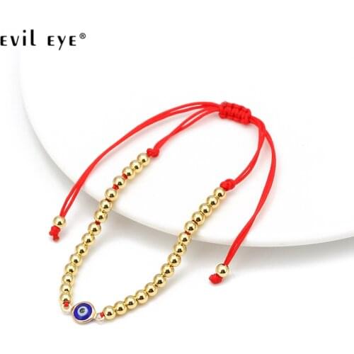 EVIL EYE Gold Silver Color Bead Turkish Eye Charm Bracelet Red Rope Chain Braided Bracelet Adjustable for Women Female BD379