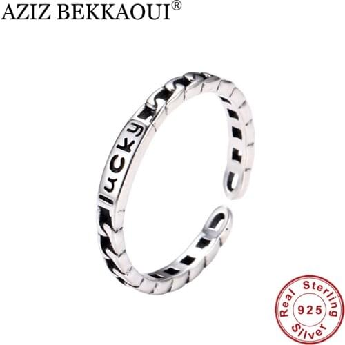 AZIZ BEKKAOUI S925 Sterling Silver Lucky Ring Female Ins Korean Tide Retro Fashion Personality Thai Silver Open Adjustable Ring