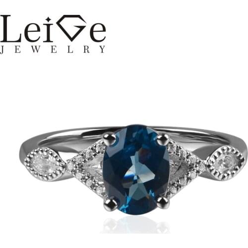 925 Silver London Blue Topaz Ring Oval Cut Prong Setting Blue Gemstone Engagement Rings for Women Romantic Gifts