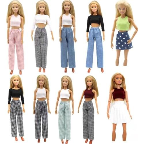 1/6 BJD Doll Outfit Charming Shirt Vest Crop Top Pants Dress for Barbie Clothes Plaid Trousers Jeans Heart-shaped Skirt Kids Toy