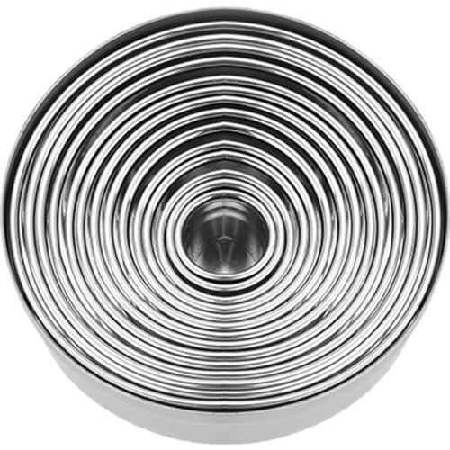 14pcs Stainless Steel Round Cookie Moulds Practical Biscuit Cutters Circle DIY Mousse Cake Dessert Pastry Decorating Tool