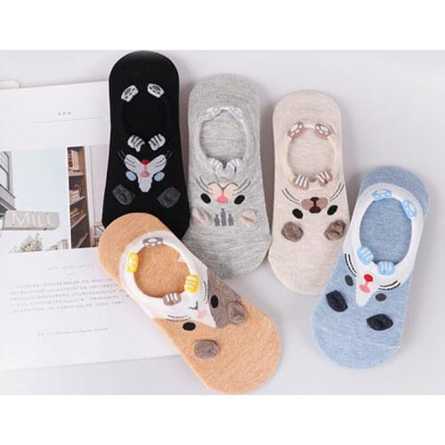 5 Pairs/Lot Cute Animal Socks Women Summer Korean Cat Bear Rabbit Funny Low Ankle Cotton Sock Stereo Cartoon Invisible Happy Sox