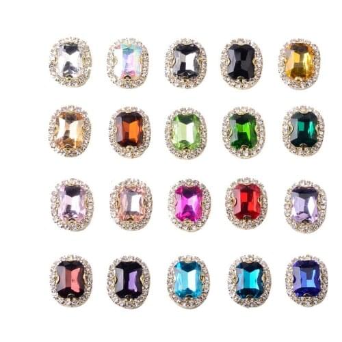 Hand Sewing Drill Metal Button Accessories Rectangular Octagonal Glass Drill Buckle Accessories DIY Handmade Clothing Bag