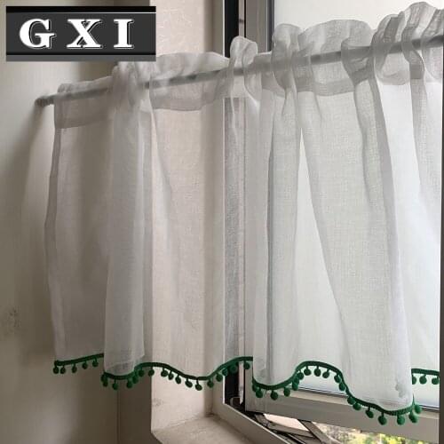 White Tulle Sheer Short Curtains Lace Bottom for Kitchen Half Window Living Room Modern Solid Voile Curtain Bedroom Drapes