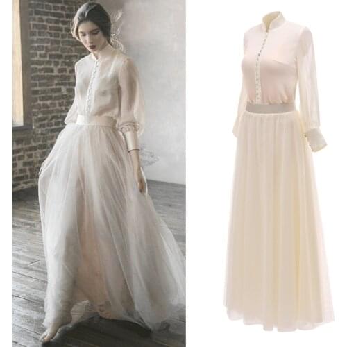 Beige Two Piece Wedding Dress In Vintage Style Bridal Gown Wedding Party Real Photo Factory Price