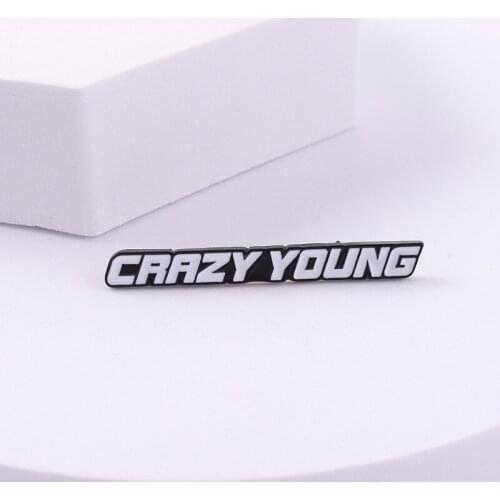 Simple Word "Crrzy Young" Alloy Paint Brooch Creative Simple Geometric Badge Pins Men Women All-match Clothing Lapel Accessories