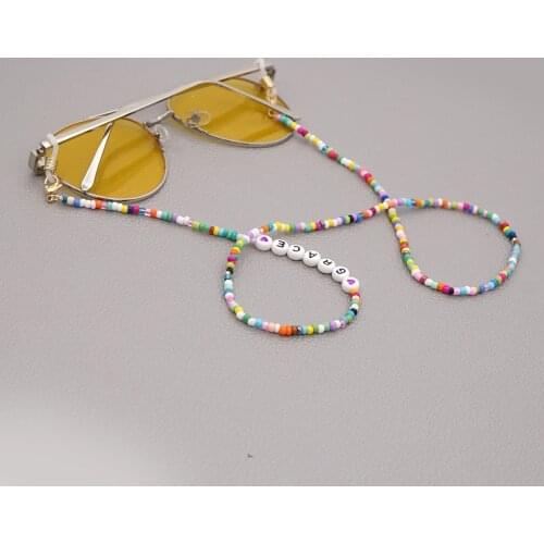Customize Letter Colorful Beaded Chain Eyeglasses Chains Reading Glasses Sunglasses Strap Cord Holder Face Mask Neck Head Band