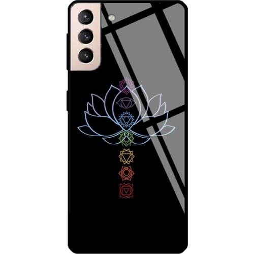 Zen Lotus Flower Chakras Aligned Yoga Tempered Glass Case For Samsung Galaxy S21 Ultra Note 20 S8 S9 S10 Note 10 Plus S20 FE