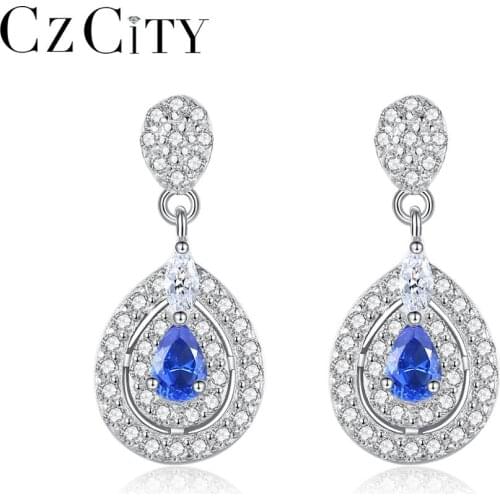 CZCITY Drop Earrings for Women Water Drop Boho Earring Blue Gemstone Classic Fine Jewelry Christmas Gift Boucle D’Oreille SE611