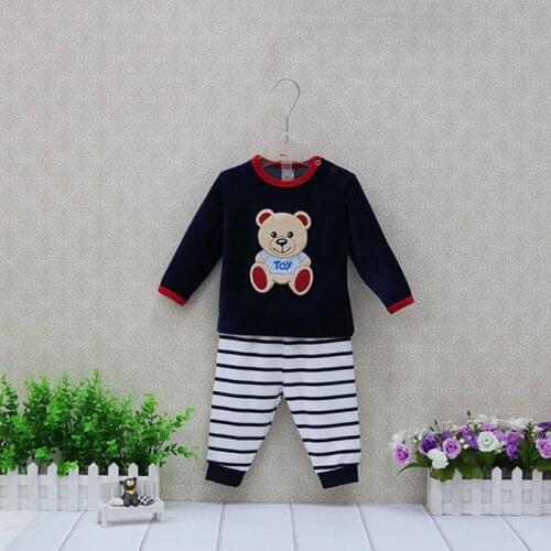 Children cute christmas Embroidered Boys Blouse+Long Striped Pants 2 piece/set Girls Clothes set Baby Verlour Clothing