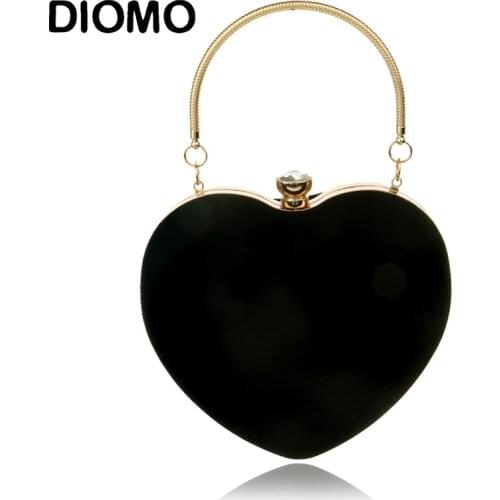 DIOMO New Arrival Women Heart-shaped Banquet Evening Bags Ladies Small Purse Wedding Party Hand Bag with Metal Chain