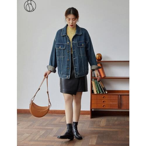 DUSHU Fall Jacket For Women Classic Vintage Washed Denim Jacket Women Slim Silhouette Tops Cotton Denim Short Coat Jacket Women
