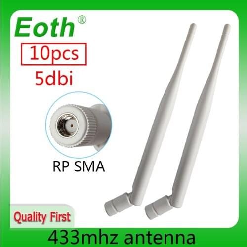 10pcs 433Mhz Antenna 5dbi RP-SMA Connector Waterproof 433 MHz IOT Directional Antena Rubber Aerial Wireless Repeater Lorawan