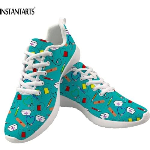 INSTANTARTS Air Mesh Nursing Shoes Woman Medical Tenis Hospital Print Sneakers Female Light Nurse Spring Nurse Casual Shoes