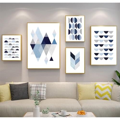 Picture Nordic Home Decor Painting No Frame Abstract Blue Geometric Shape Art Vintage Print Minimalist Hipster Wall Art