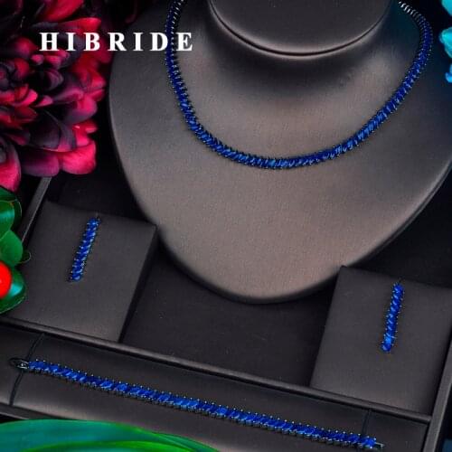HIBRIDE Charm Marquise Cut Cubic Zirconia Blue Stone Women Jewelry Set Earring Set Bride Dress Accessories Wholesale Price N-409