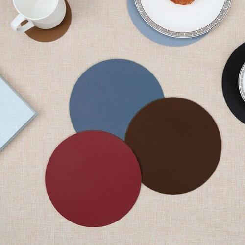 Round Drink Mat Cup Faux Leather Coaster Mat Trivet Mat For Home Decor Canteen Heat Resistant Round Cup Coaster Drinking Coaster