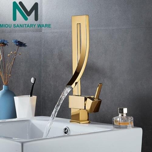 Brass Creative Gold Bathroom Sink Mixer Tap Waterfall Lavatory Rotatable Basin Faucet