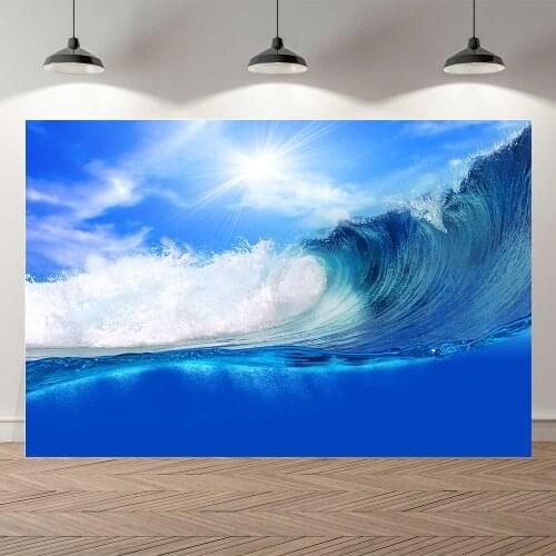 Summer Beach Landscape Serfing Waves Photo Studio Backdrop Beautiful Palm Tree Tropical Summer Sea View Photocall Banner