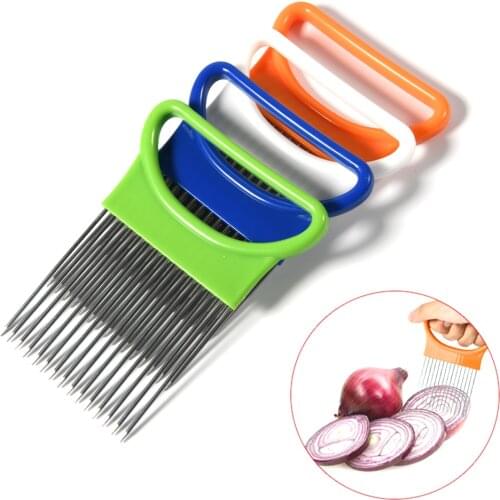 Stainless Steel Onion Needle Onion Fork Vegetables Fruit Slicer Tomato Cutter Cutting Safe Aid Vegetable Slicer