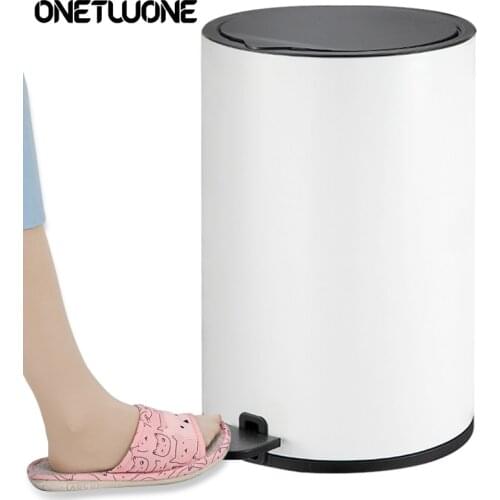 Stainless steel trash can household with lid living room kitchen bathroom foot pedal open lid mute trash can