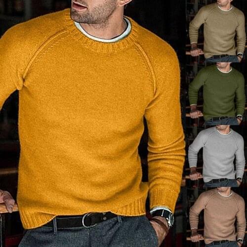 Men Long Sleeve O Neck Solid Color Autumn Winter Knitted Sweater Pullover