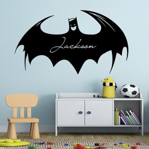 Custom Name Wall Sticker Personalised Baby Boys Name Wall Decal Cartoon Anime Bat Carved Poster Vinyl Wall Decor Home Decor B442