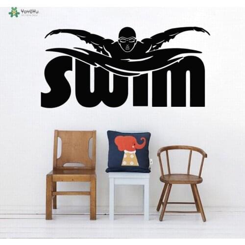 YOYOYU Wall Decal Swim Player Athletic Sports Wall Stickers Vinyl Interior Decor Modern Gym Swimming Mural Swimmer Words ZW197
