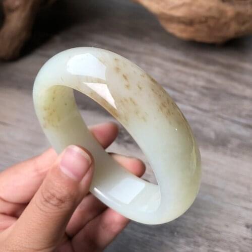 H31#Hetian jade white jade bracelet Russian material white with sugar wide jade bracelet