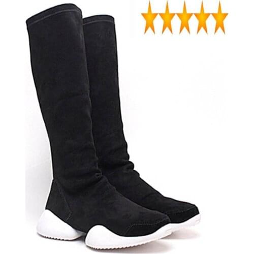 Sock Mid-Calf Men Flock Luxury Trainers Riding Winter Casual Sneakers Lovers Flats Shoes Black Plus Size 45 Boots