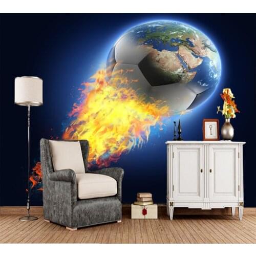 Custom papel parede infantil, Footbal Fire Ball Earth Sport mural for living room children room background decoration wallpaper